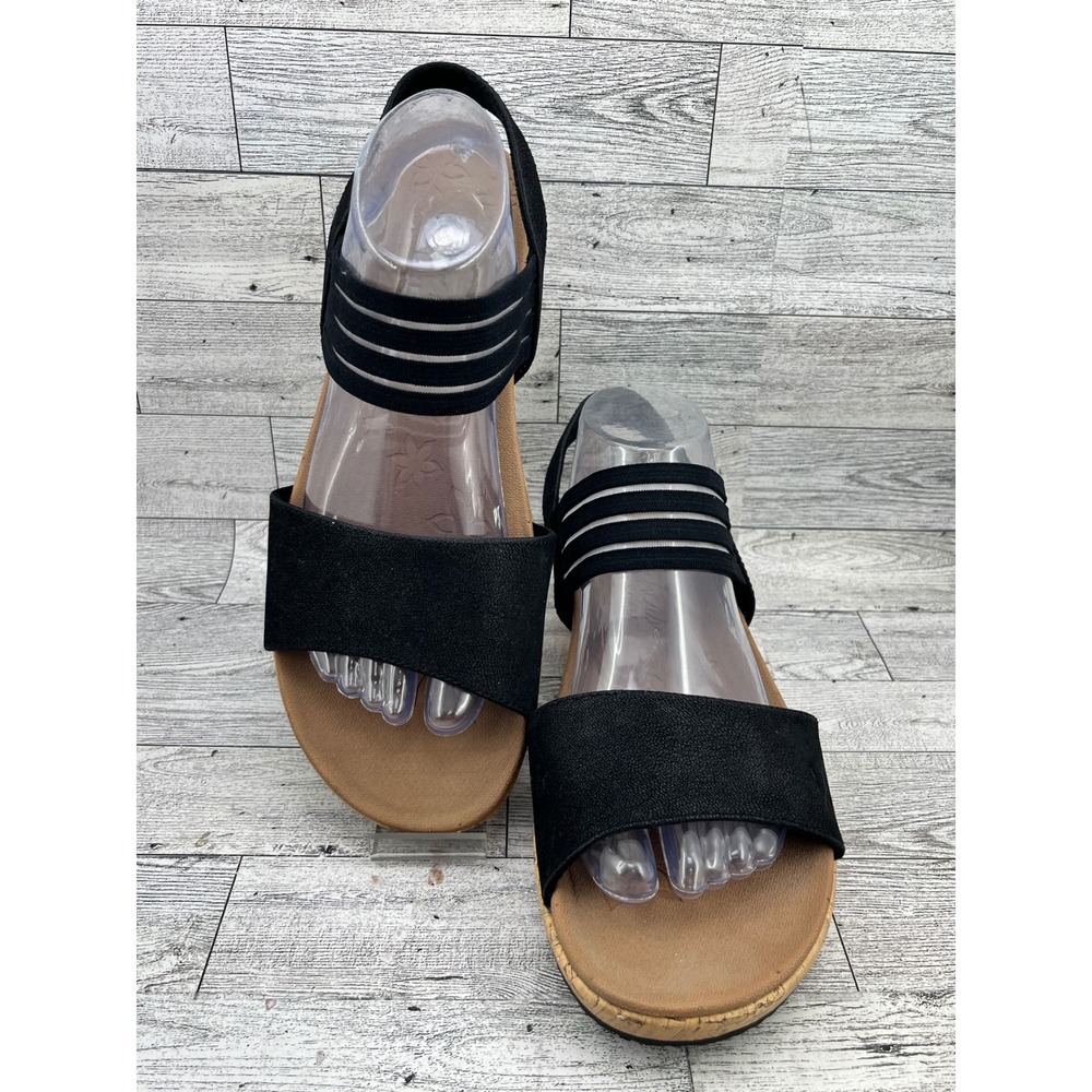 Skechers Cali Rumblers Modern Maze Black Wedge Sandals Women Sz 10 32825 Shimmer